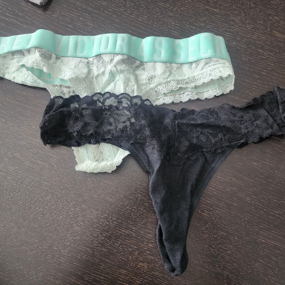 Victoria's Secret Black and Mint Lace Thong Duo